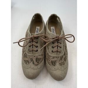 Naughty Monkey Taupe Lace Oxford Wingtip Shoes Womens Size 6.5 Cottage Coquette